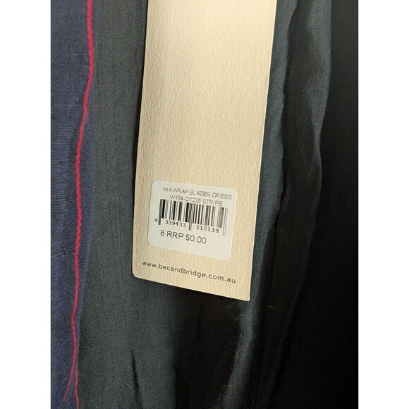 Bec Bridge Mia Wrap Blazer Mini Dress Size 8 Linen Navy Blue Red - Picture 6 of 9